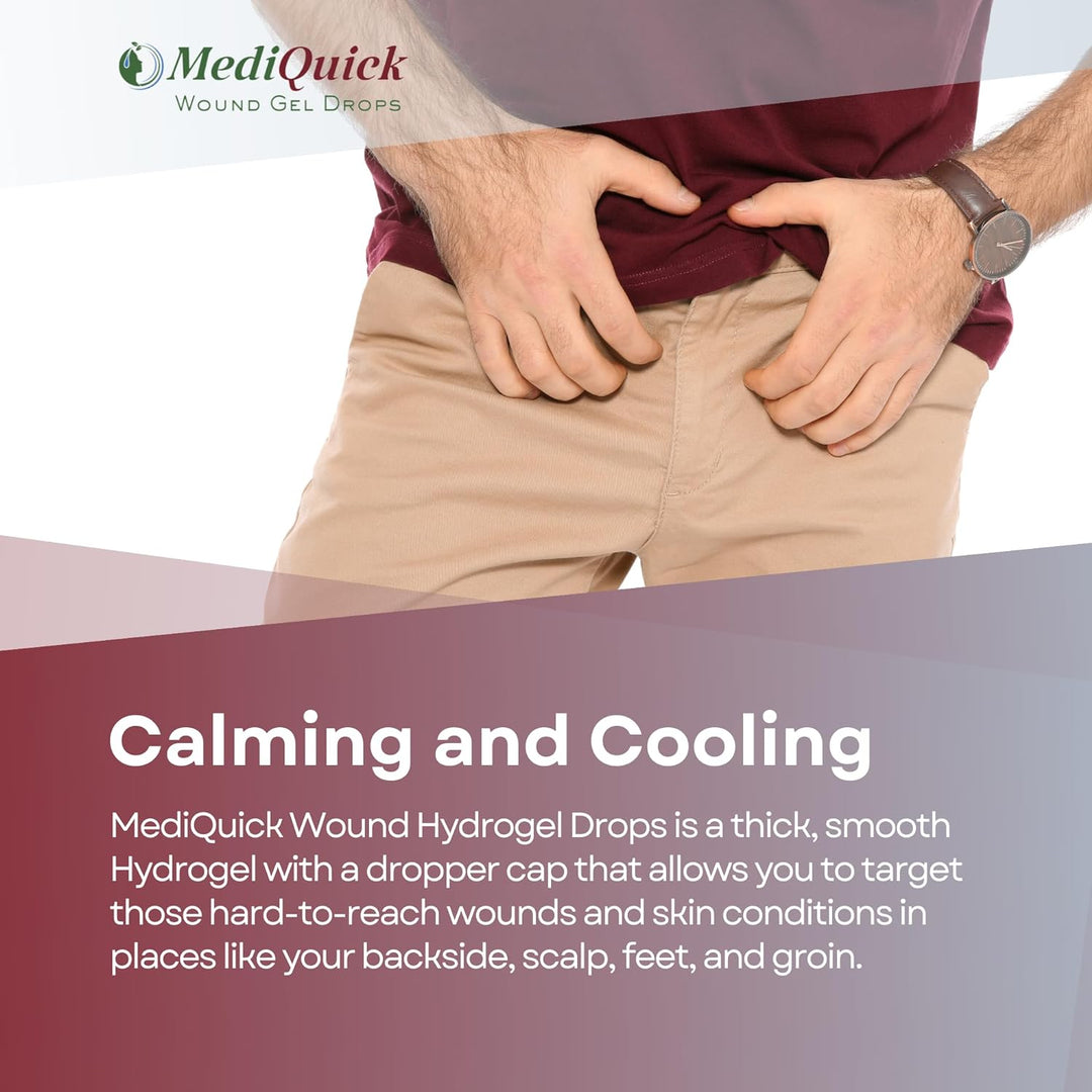 MediQuick Wound Gel Drops (4oz ) First Aid works on contact and lasts for 12 hours. Stays in the wound or where applied. Non-toxic, Sting Free, and helps to speed Healing Cuts, Acne, Burns, Eczema Itch, Rashes & More. Adults Kid & Pets All Natural